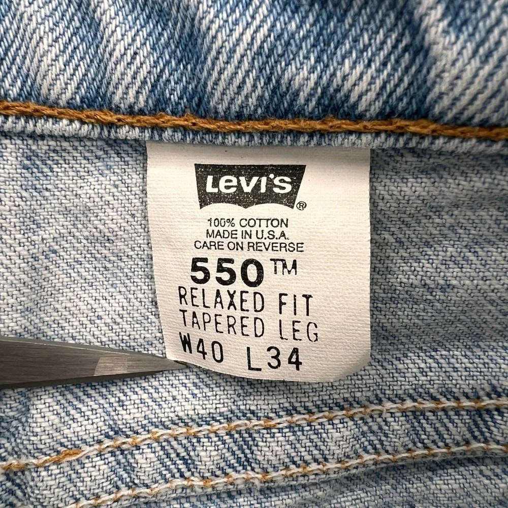VTG 90s Levis 550 Jeans Men 40x34 Relaxed Tapered USA Made Light Wash Batwing
